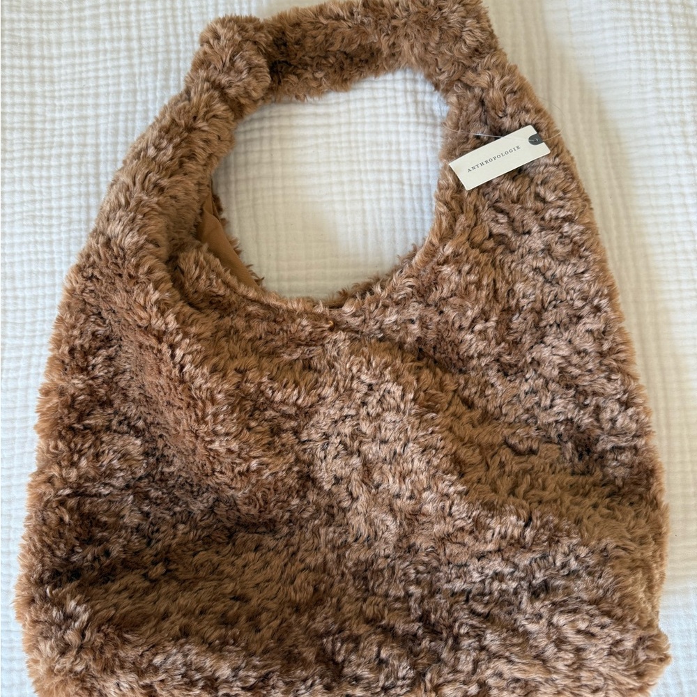 Anthropologie NWT The Love Knot Faux Fur Teddy Edition Slouchy Bag